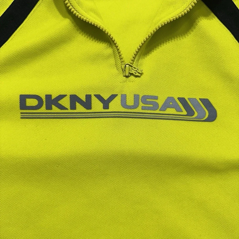 DKNY Sport Neon Yellow 1/4‎ Zip Pullover Mens XS Athletic Y2K Logo